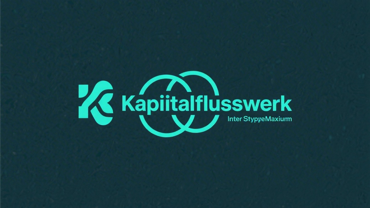 Minimalistic teal logotype with interconnected circles and the name Kapitalflusswerk in Inter typeface